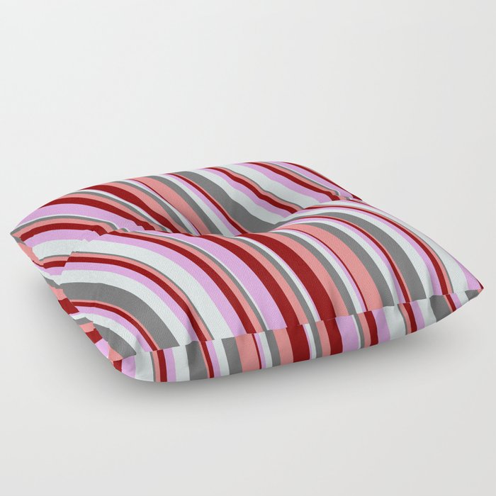 Colorful Dim Gray, Light Coral, Maroon, Plum, and Light Cyan Colored Stripes/Lines Pattern Floor Pillow