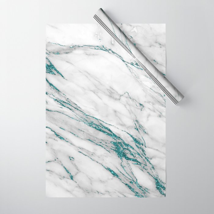 Gray Marble Aqua Teal Metallic Glitter Foil Style Wrapping Paper