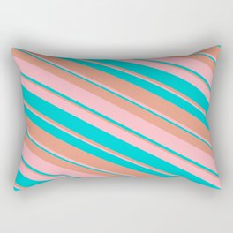 [ Thumbnail: Dark Salmon, Light Pink & Dark Turquoise Colored Stripes Pattern Rectangular Pillow ]