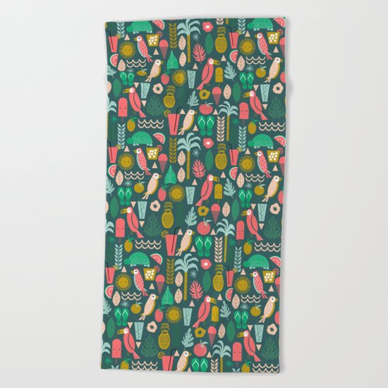 Tropical Vacation Island print pattern fun beach surf sand fun gift for trendy dorm room bright Beach Towel