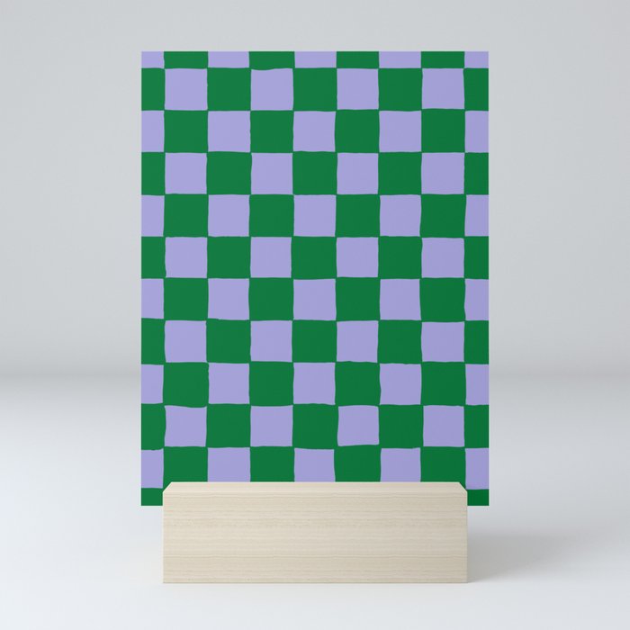 Retro Hand-Painted Checker in Green + Violet Mini Art Print