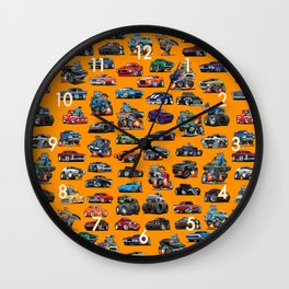 American Hot Rods, Muscle Cars, Street Rods, Pickup Trucks and Motorcycle Cartoons Wall Clock