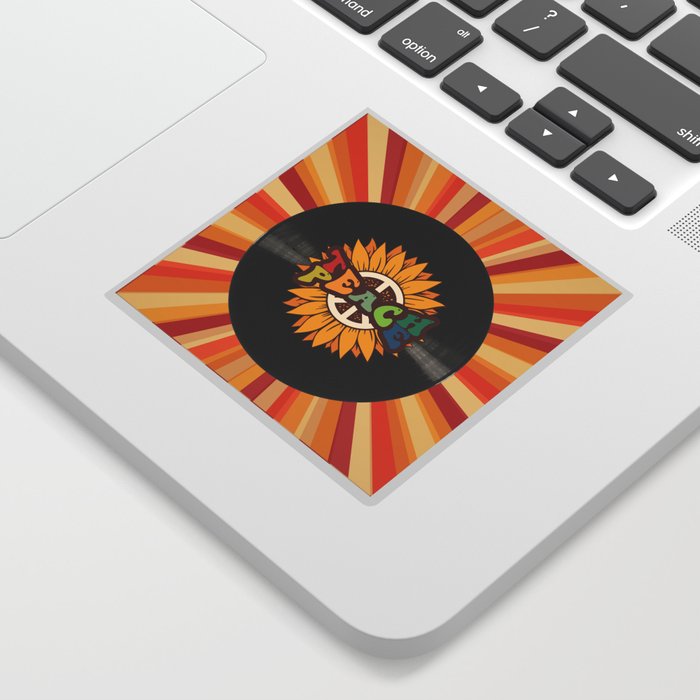 Teach Peace Sunflower Retro Record Sticker