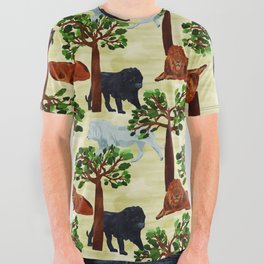 digital pattern with white, black and brown lions All Over Graphic Tee