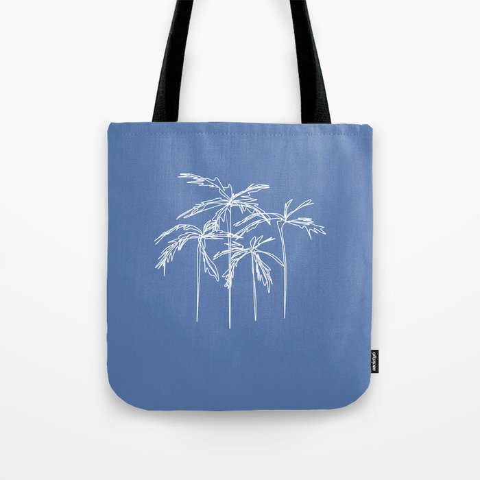 PalmTree - Blue White Minimalistic Line Art Design Pattern Tote Bag