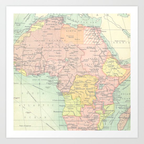 Vintage Africa Map Art Print