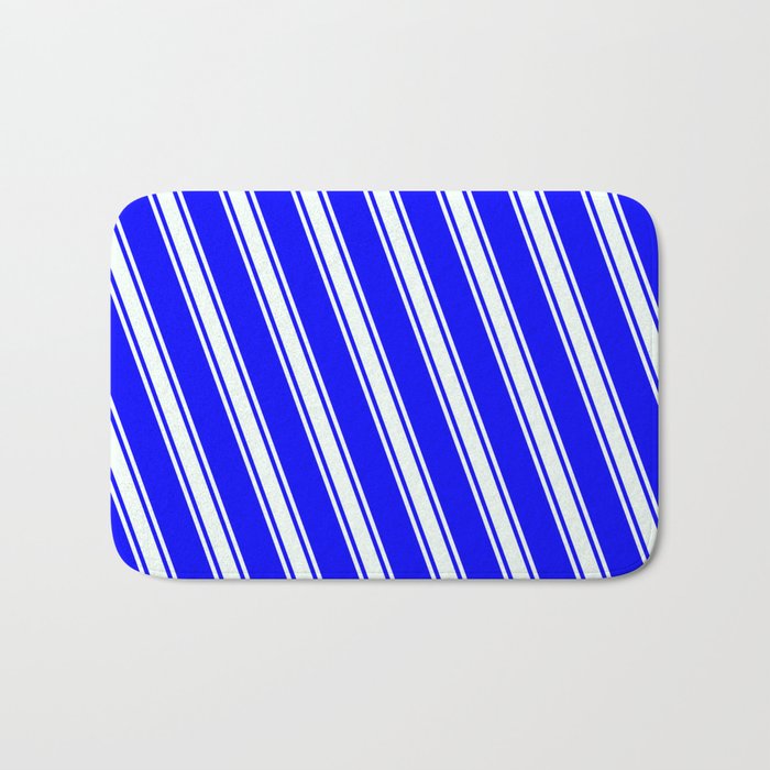 Blue & Mint Cream Colored Striped/Lined Pattern Bath Mat