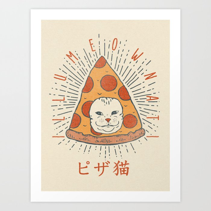 Illumeownati - Funny Illuminati Pizza Cat T Shirt Gift Ukiyo Quarantine Greeting Card Postcard Frontline Asking for Salami Pet 2020 Stay Inside Home Office Decor Idea Art Print