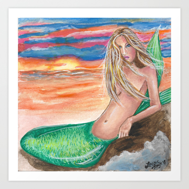 Sunset Fantasy Mermaid By Laurie Leigh Art Art Print By