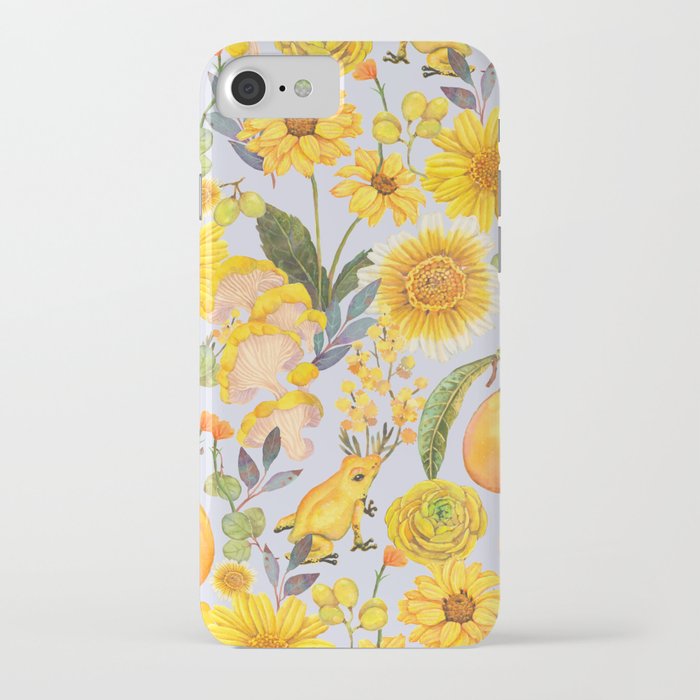 Yellow mushroom and florals - light iPhone Case