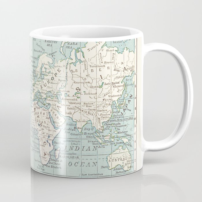 World Map in Blue and Cream Coffee Mug