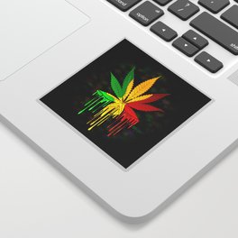 Marijuana Leaf Rasta Colors Dripping Paint Sticker