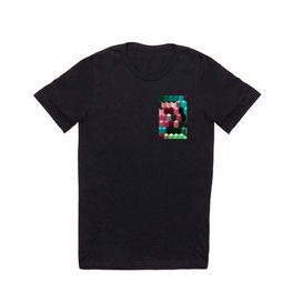 Turquoise Pink Mint and Black 3D Stacked Cubes T Shirt