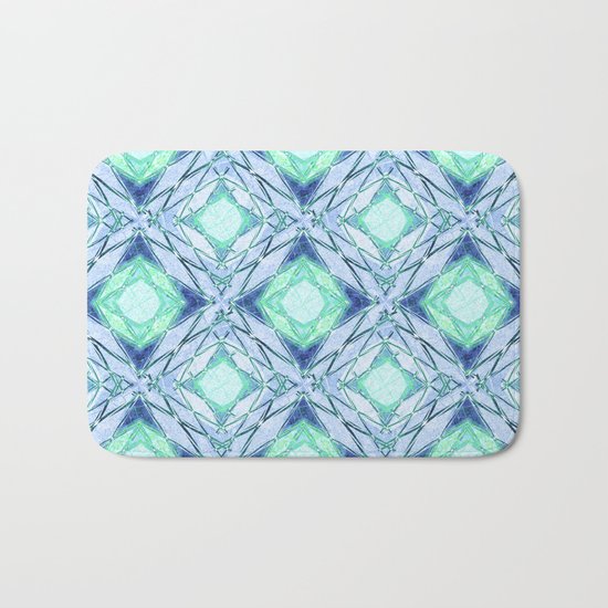 Abstract geometric pattern in blue, light blue,green, colours. Bath Mat