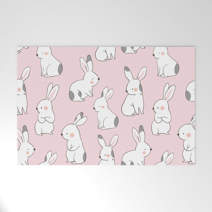 Cute Bunny Rabbits - Pink Welcome Mat