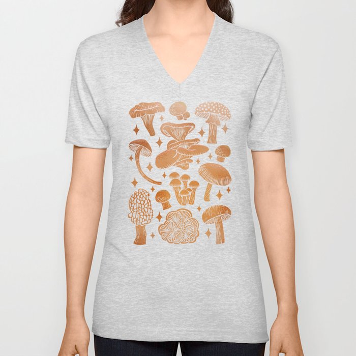 Texas Mushrooms – Copper Metallic V Neck T Shirt