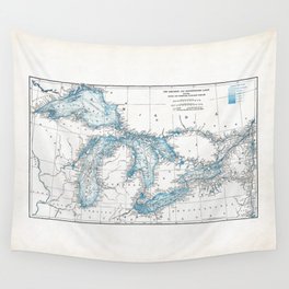 Vintage Great Lakes Map Wall Tapestry