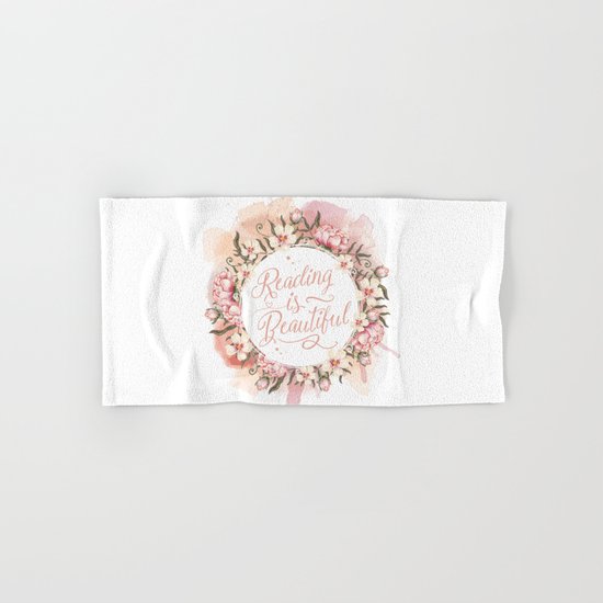 Reading is Beautiful floral wreath Hand & Bath Towel