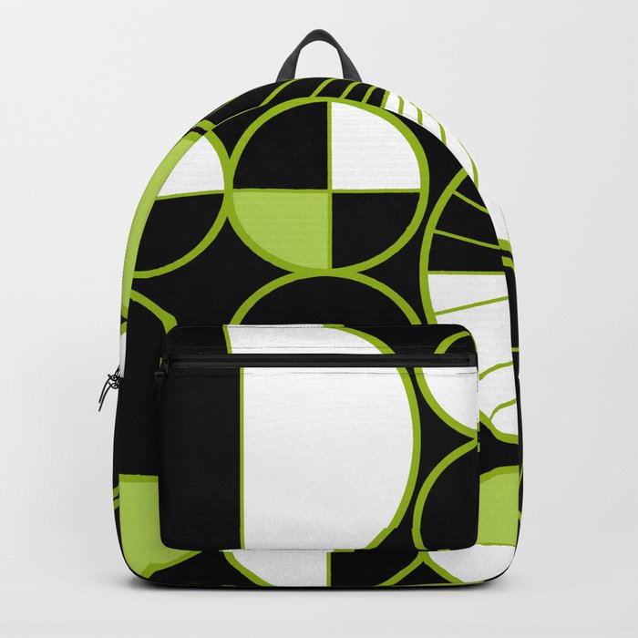 Mid Century Modern Circles Halves Black Chartreuse Backpack