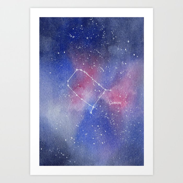 Gemini Star Constellation Watercolor Painting Art Print By