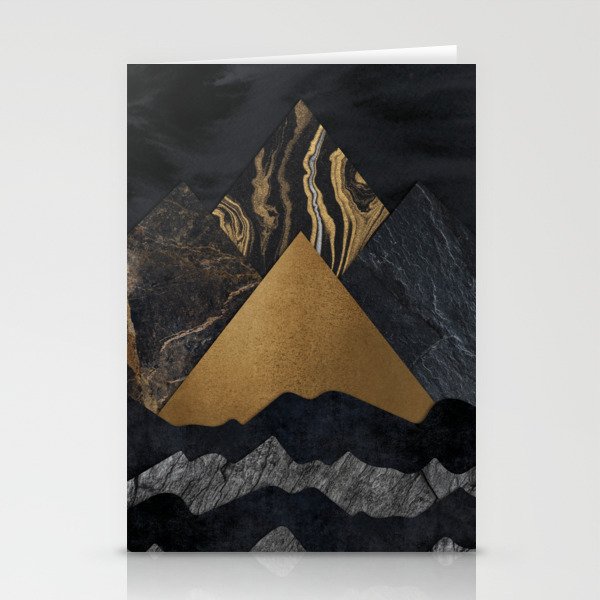 Four Abstract Mountains at Midnight Stationery Cards