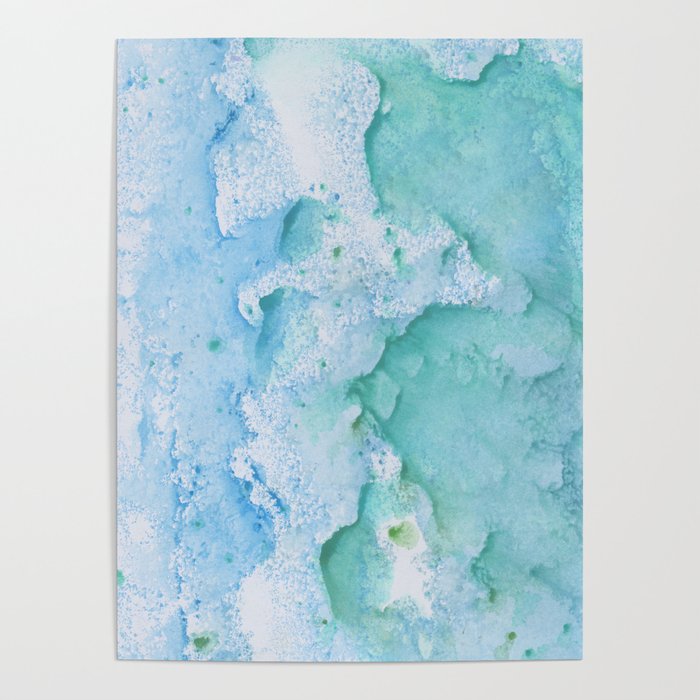 Touching Soft Turquoise Teal Blue Watercolor Abstract #1 #painting #decor #art #society6 Poster
