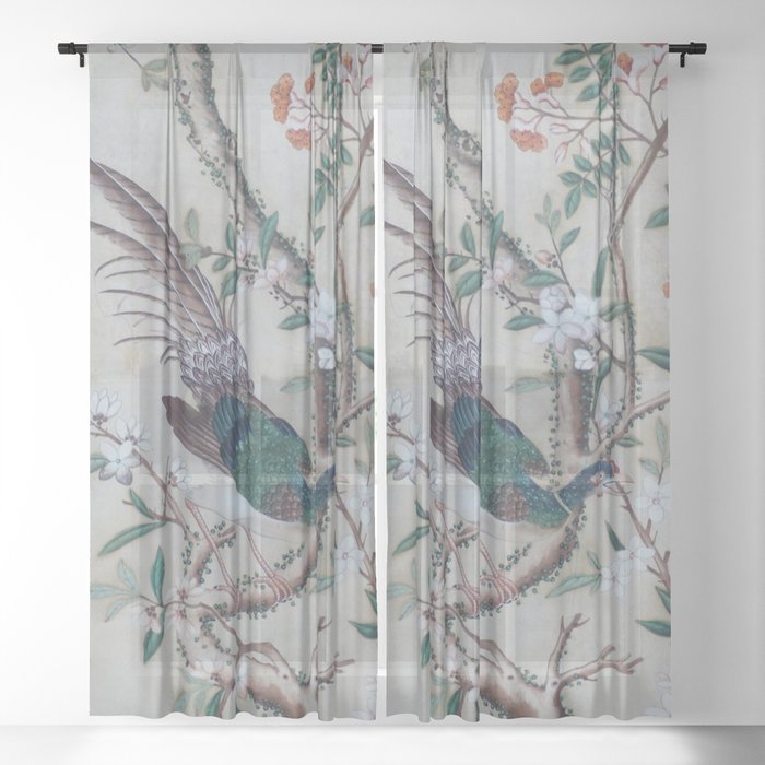 Antique Chinoiserie with Bird Sheer Curtain