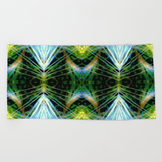 Blue Green Bright Rays,Fractal Art Beach Towel