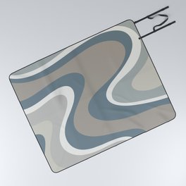 Retro Dream Abstract Swirl Pattern in Neutral Blue Grey and Taupe Picnic Blanket
