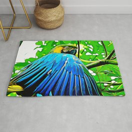 blue yellow breasted macaw parrot bird vector art Rug