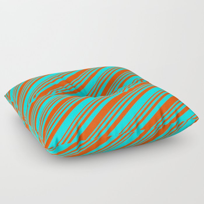 Red & Cyan Colored Lined/Striped Pattern Floor Pillow
