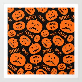 Halloween Boo Jack-O-Lanterns Black & Orange Art Print