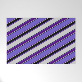 [ Thumbnail: Slate Blue, Indigo, Light Grey, and Black Colored Lined Pattern Welcome Mat ]