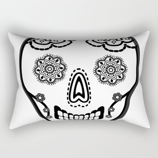Black and White Sugar Skull (Calavera) Rectangular Pillow