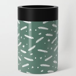 Christmas branches and stars - green and white Can Cooler