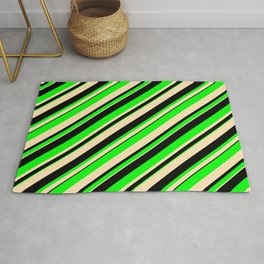 [ Thumbnail: Beige, Black & Lime Colored Lined/Striped Pattern Rug ]
