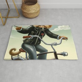 Anthropomorphic dog riding a bicycle Area & Throw Rug