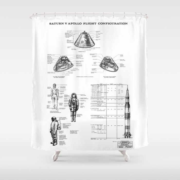 Apollo 11 Saturn V Command Module Blueprint in High Resolution (white) Shower Curtain