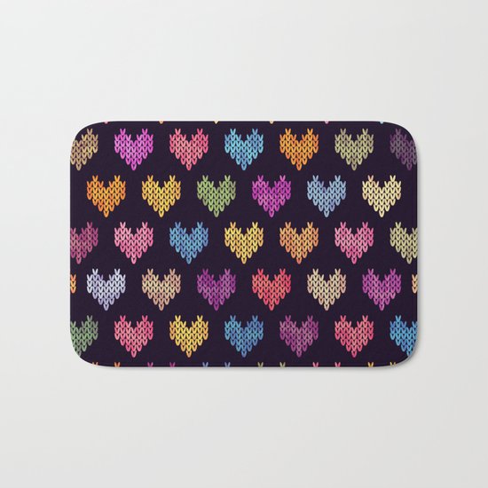 Colorful Knitted Hearts III Bath Mat