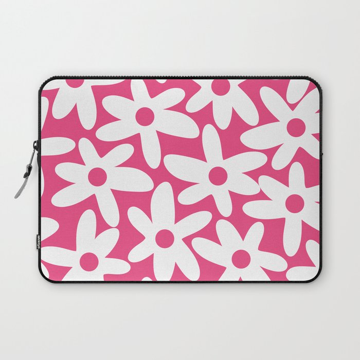 Daisy Time Retro Floral Pattern Preppy Pink and White Laptop Sleeve