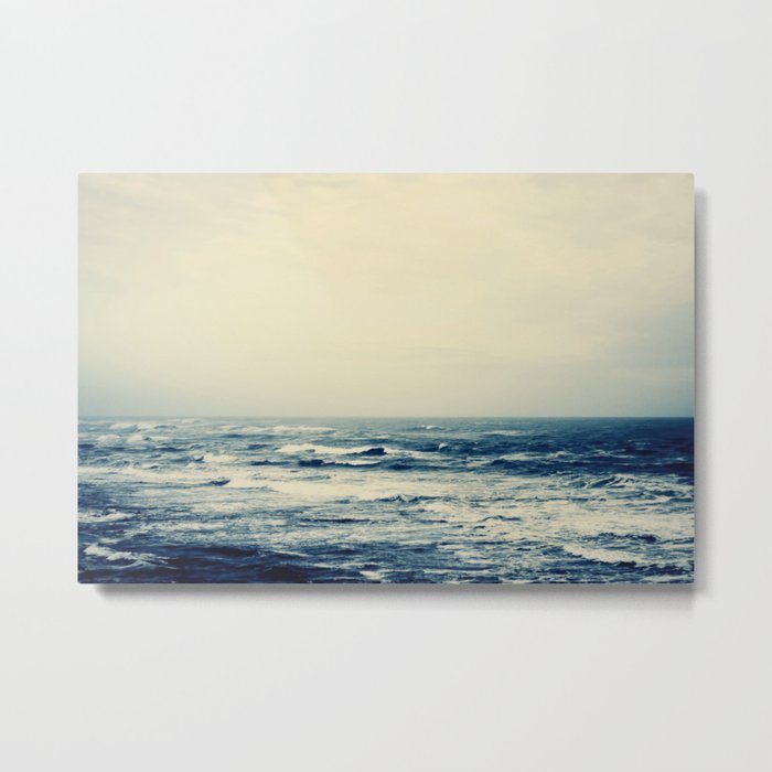 Aerial Ocean Print -  Crashing Waves - Dark Blue Sea Travel Photography  Metal Print