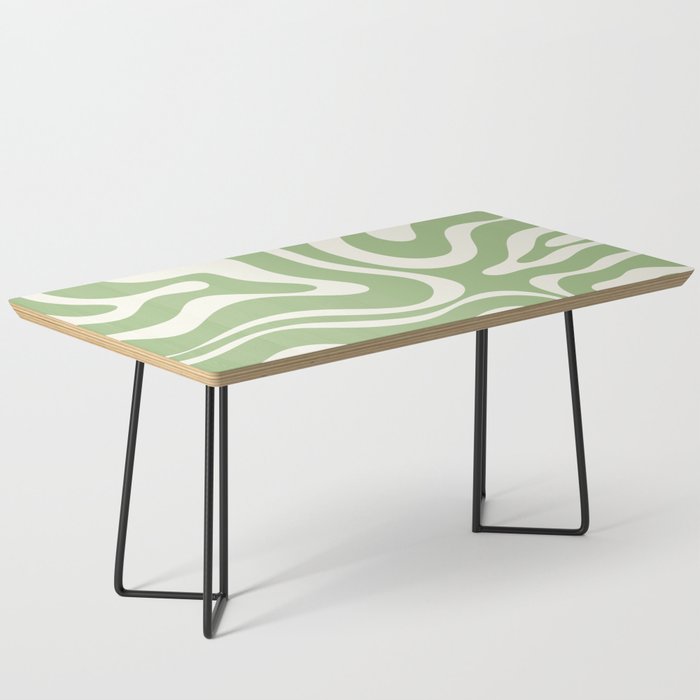 Modern Liquid Swirl Abstract Pattern in Light Sage Green and Cream Coffee Table