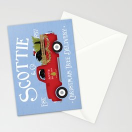 Scottie scottish terrier dog christmas tree farm vintage red truck  Stationery Card