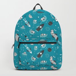 Pandas In Space Blue Gray Backpack