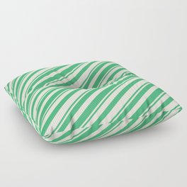 [ Thumbnail: Sea Green & Beige Colored Lines Pattern Floor Pillow ]