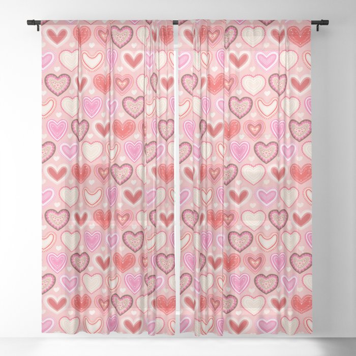 Flower Power Love Hearts Sheer Curtain