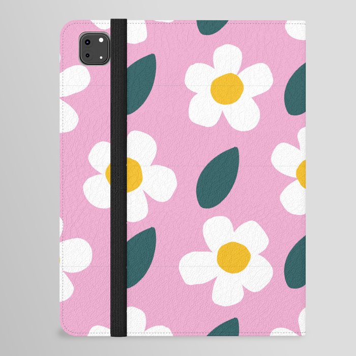 Little White Daisy Flowers Retro Modern Pattern On Pink iPad Folio Case