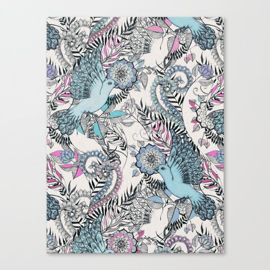 Flight of Fancy - pink, teal, cream Canvas Print