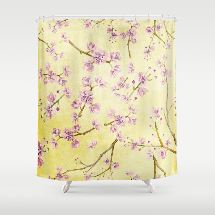 Sakura - Cherryblossoms on yellow Shower Curtain
