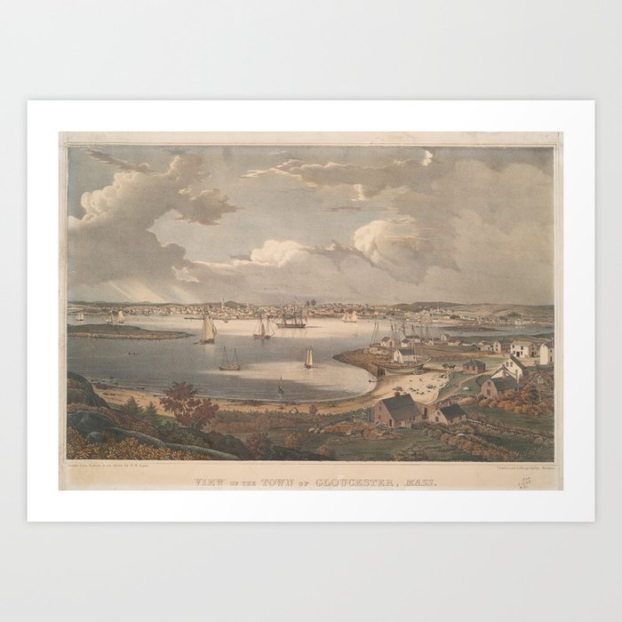 Vintage Pictorial Map of Gloucester MA (1836) Art Print